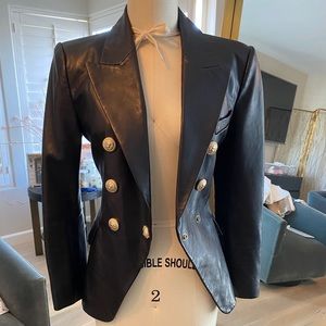 Balmain Double Breasted Leather Blazer